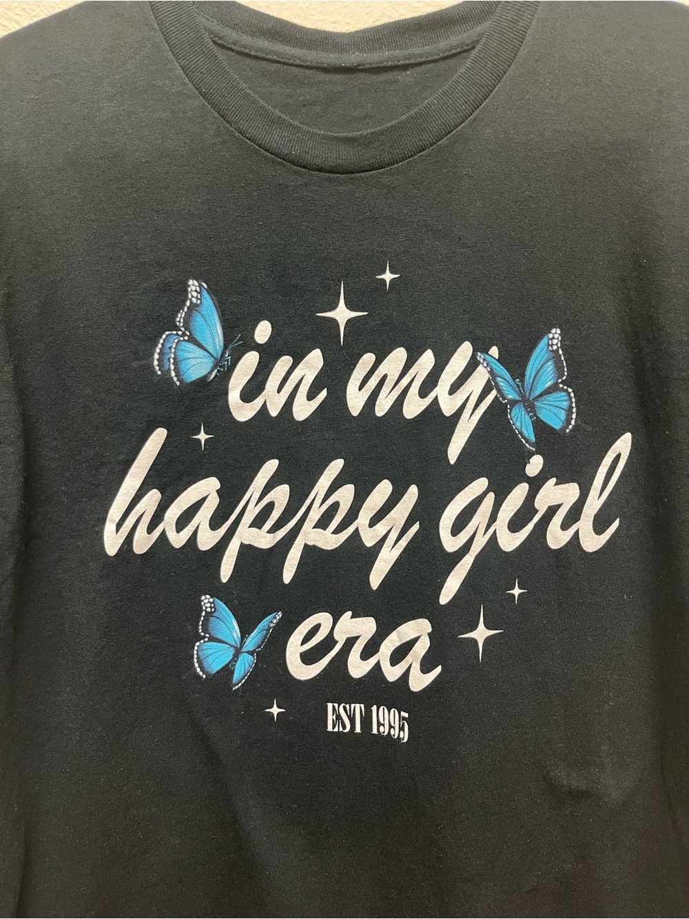 Butterfly “In my happy girl era” black shirt - Picture 3 of 4